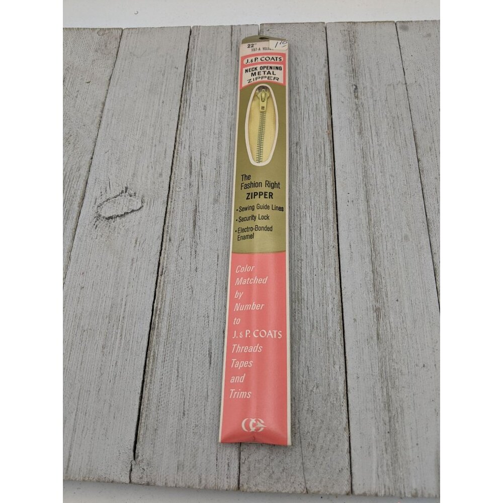 Vintage J&P Coats Neck Opening Metal Zipper 22" Yellow 157-A